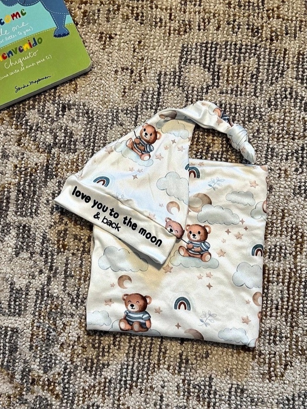 Newborn Hospital Baby Swaddle Blanket and Beanie Like New